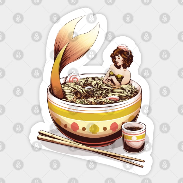 Mer-Noodles - Mermaid In Noodles Sticker by redappletees